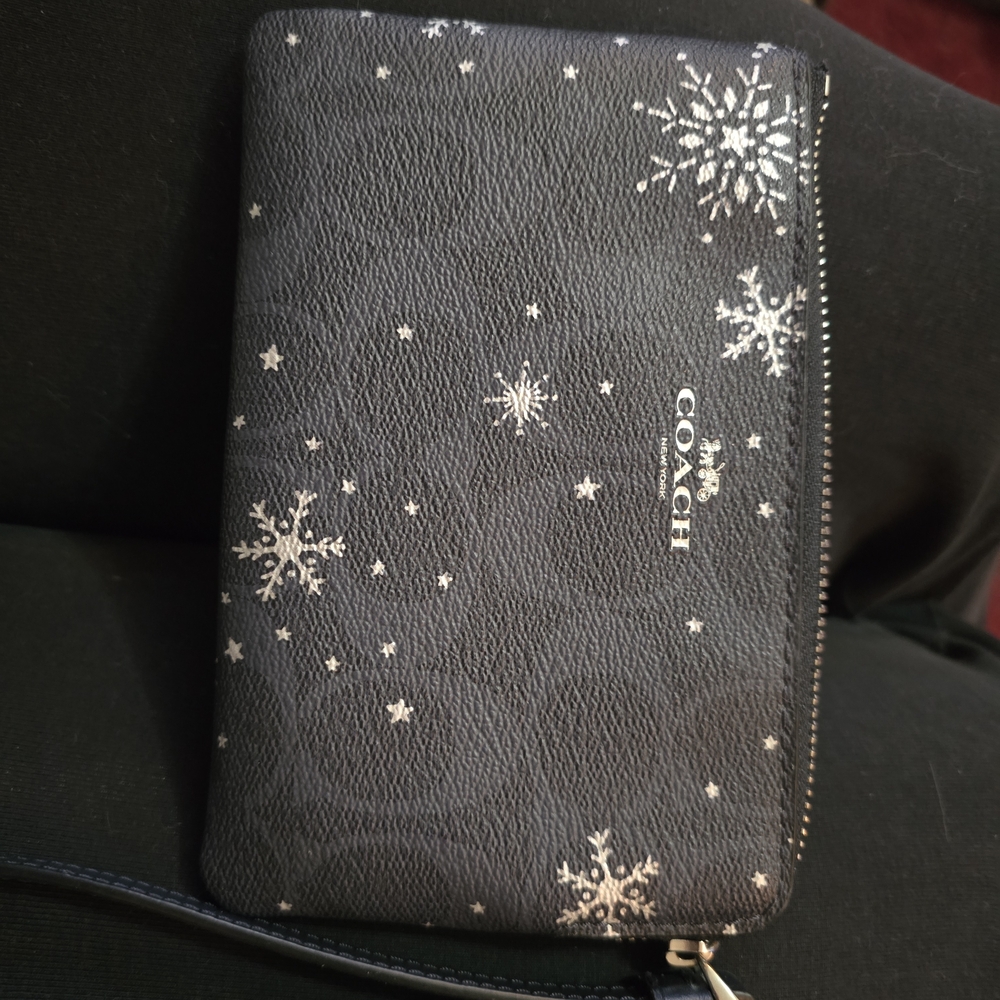 Coach Black Wristlet with Silver Snowflake Design